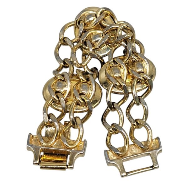 Blue Lucite Station Bracelet Vintage Large Link Gold Tone Size 7 Large Cabachon - Picture 8 of 8